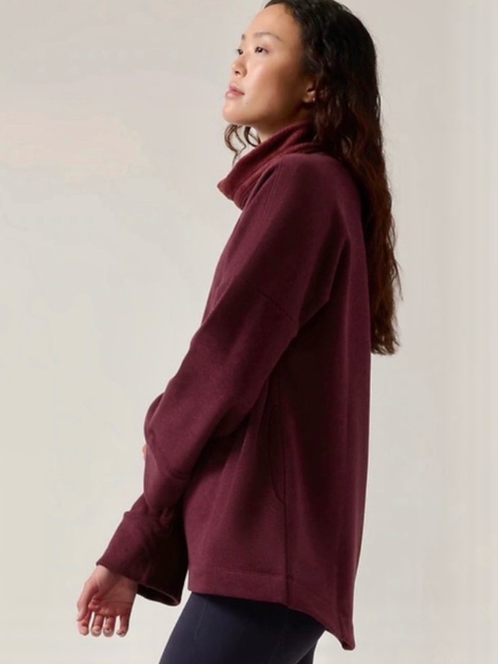 Athleta Cozy Karma Funnel Neck Sweatshirt in Spiced Cabernet - Picture 3 of 14